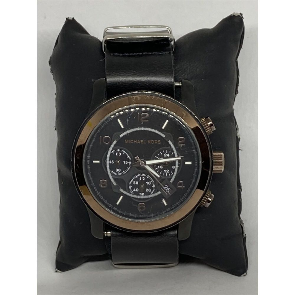 Michael Kors MK8266 Men's Black Leather Analog Dial Quartz Genuine Watch EY690 - Picture 3 of 12